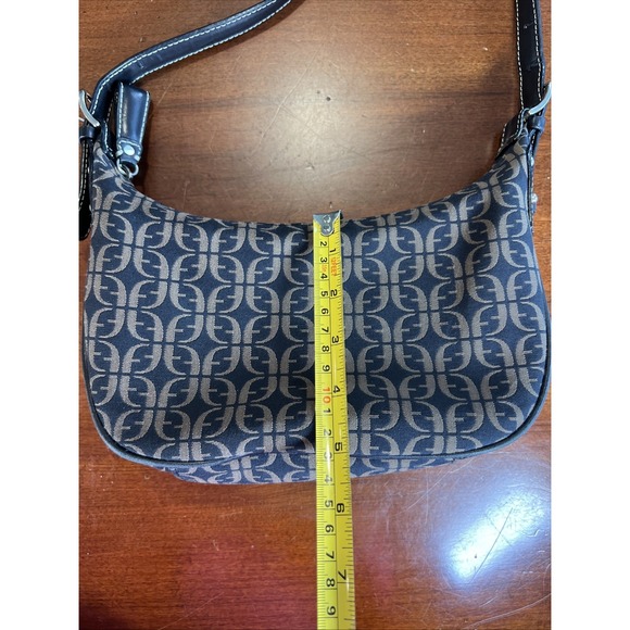 FOSSIL Signature Shoulder Bag Canvas‎ Black Beige Jacquard Purse Y2k 90s Vtg - Picture 9 of 10